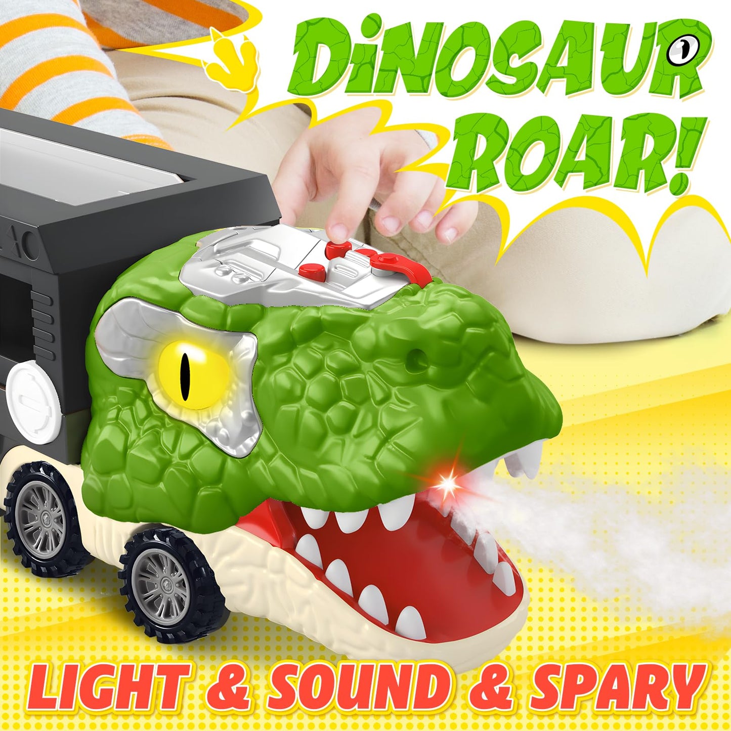 Dinosaur Toys for Kids Age 3-5 5-7, 17 Inch Big Dinosaur Truck with Sounds & Lights & Spray for Boy, Dinosaur Truck Carrier with 10 Mini-Cars, Xmas Birthday Gifts for Toddlers 3 4 5 Year Old
