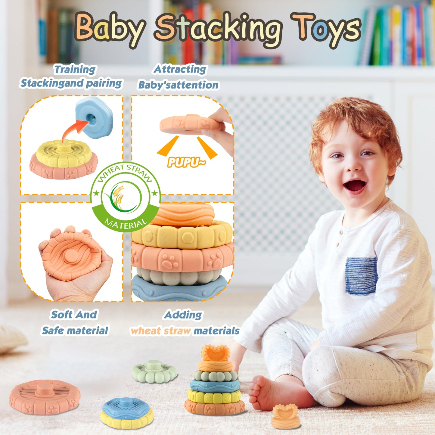 Baby Toys 0-6-12 Months,Montessori Toys for babise 0-6-12-18 Months,Incl Pull String Toy & Shape Sorter & Stacking Building Block & Manhattan ball & Baby Blocks，montessori baby toys for 1 + year