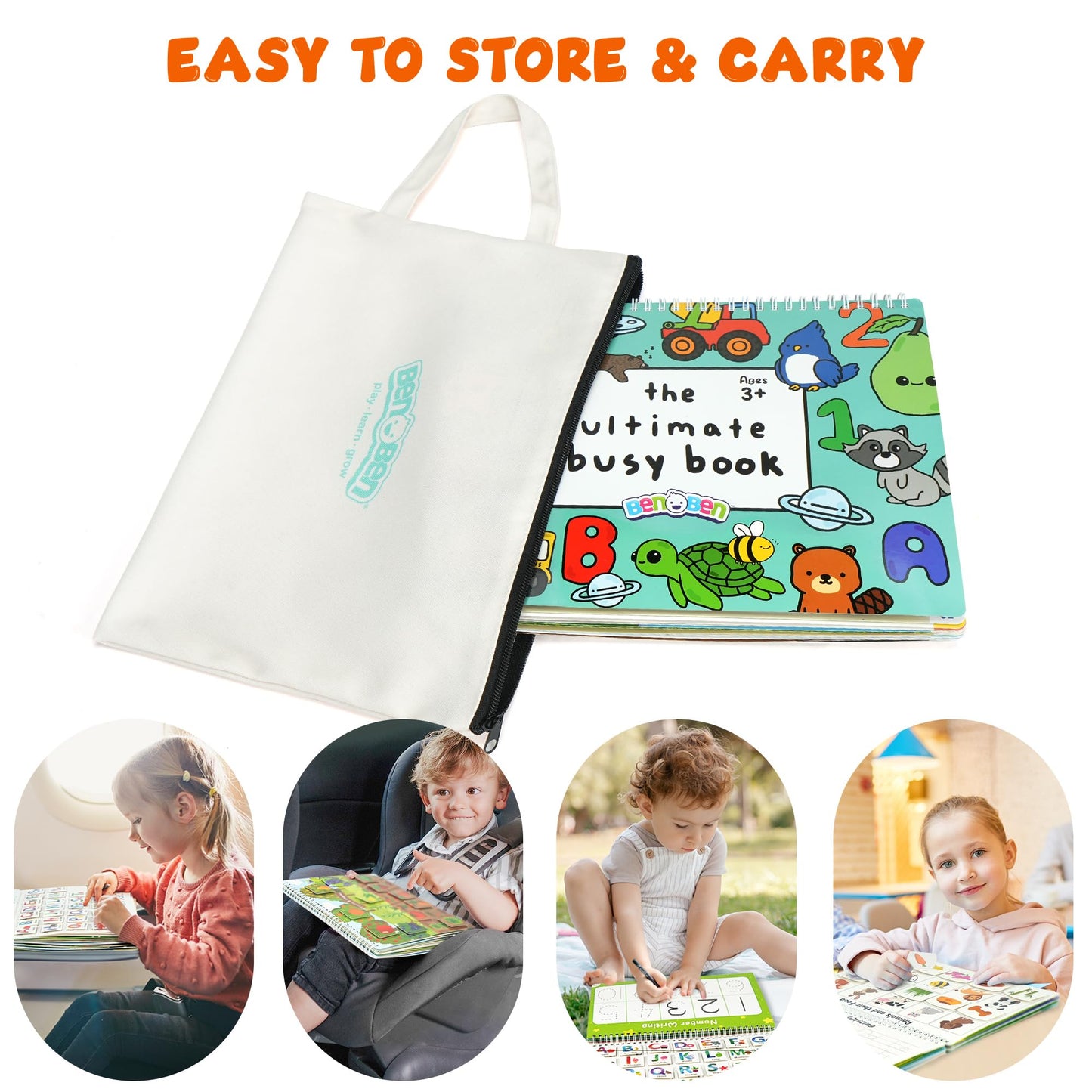 BenBen Busy Book for Toddlers, 30 Pages, Pre-Assembled, Preschool Learning Activities, Montessori Toys for Ages 3 and Up, Autism Sensory Toys, Kids Educational Activity Book, Birthday Gift