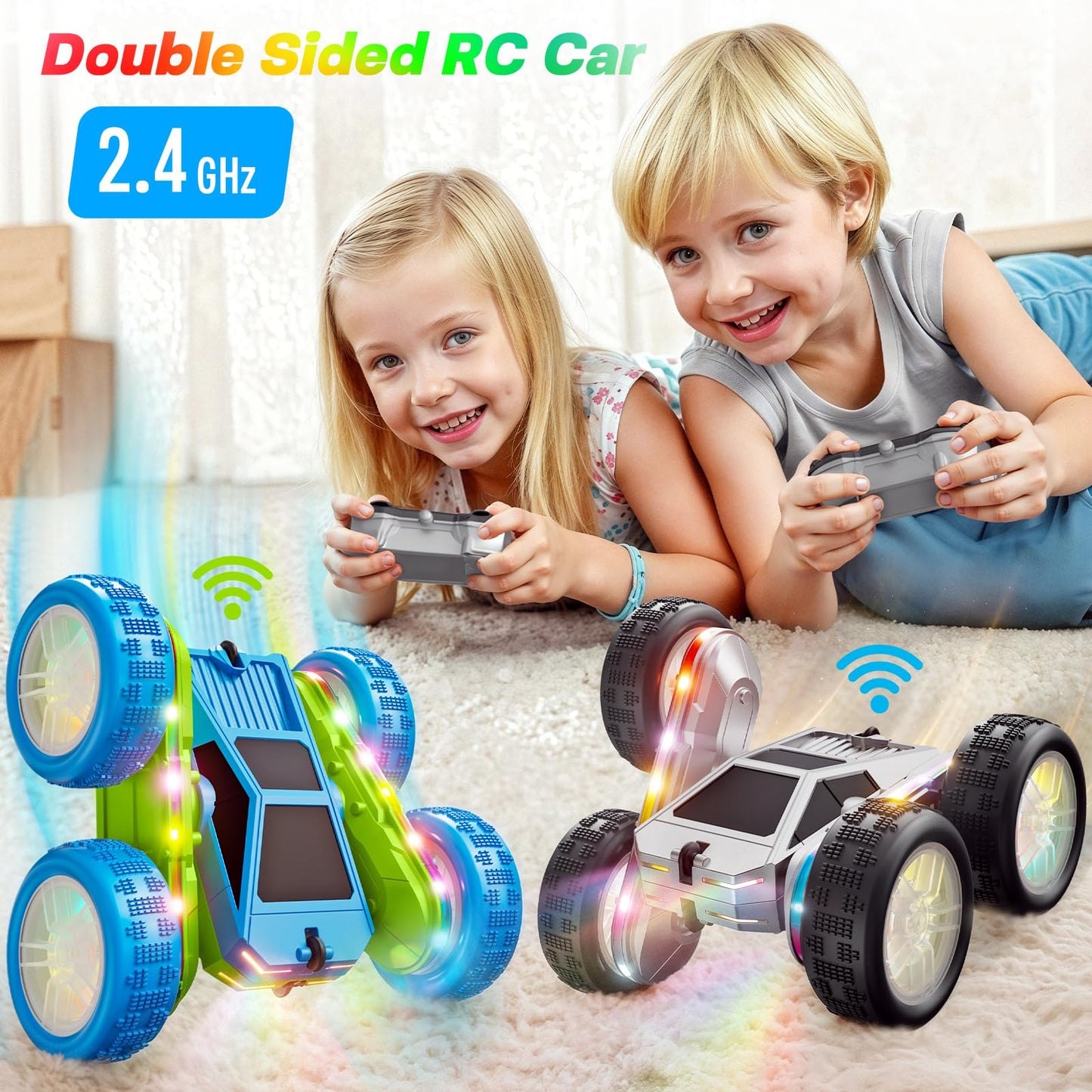 Remote Control Car, 360° Flips Rotating RC Stunt Car with USB-C Charge Modular Battery, 4WD RC Cars with LED Lights Strips, All Terrain RC Truck Toys for Kids 3+ Year Old Boys Christmas Birthday Gift