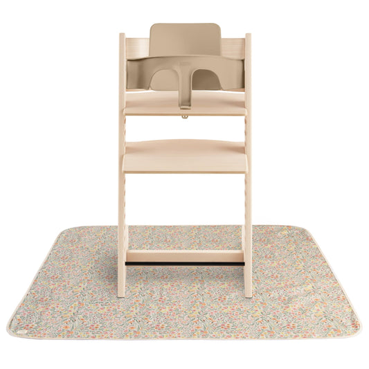 mushie Baby Splat Mat 42.5x42.5 Inch (Pastel Blooms) | Water Resistant for Under High Chair and Infant Play