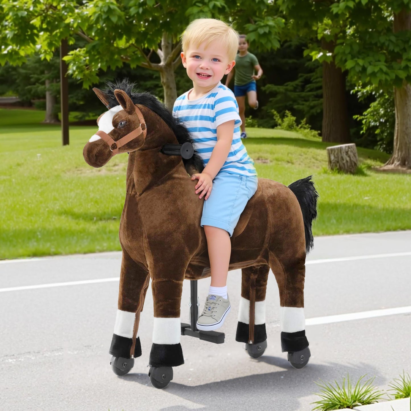 Ride on Horse for Big Kids, Horse Ride on Toy for 4 to 9 Years Old, (35.8'' Height) Riding Horse Rider Mechanical Walking Action Plush Animal, No Battery or Electricity, Max Load 165LBS - Brown