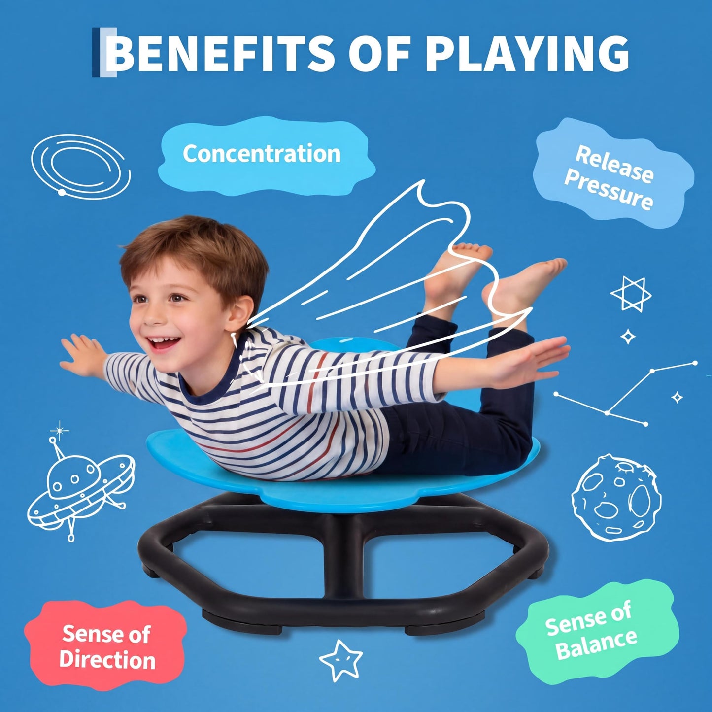 Garvee Spinning Chair for Autistic Kids, Sensory Swivel Chair, Spin Chair Weight Capacity 220LBS, for Children with ADHD/Autism/Sensory, with Non-Slip Design, Training Body Coordination, 3+ Years