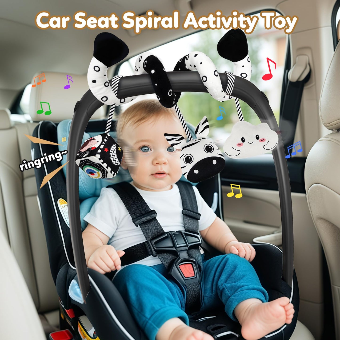 GKDOMS Baby Spiral Hanging Stroller and Car Seat Toys Black and White High Contrast Sensory Toy Newborn Plush Activity Toys Party Favors Gifts for Baby Shower -Zebra