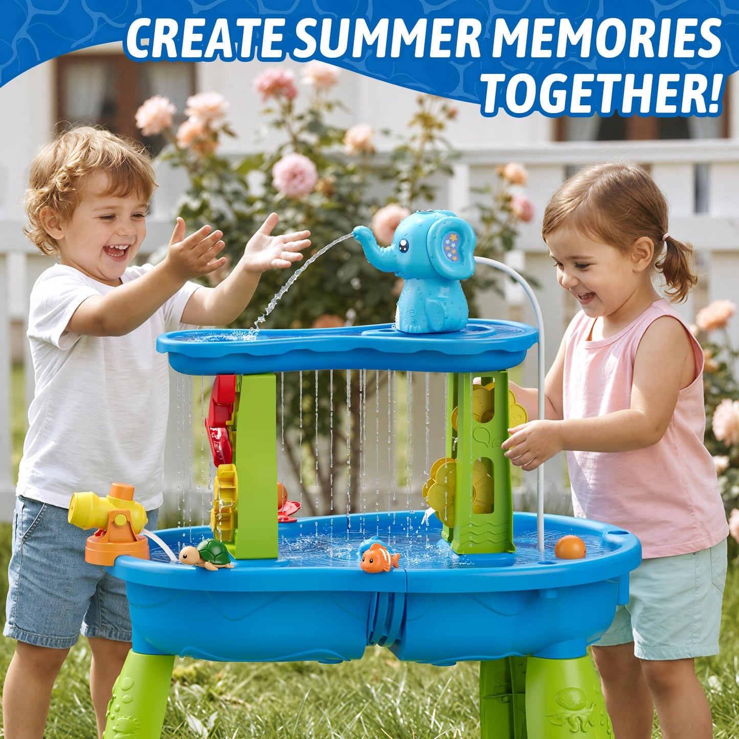 HYES Water Table Pump, Rechargeable Cordless Pump with Magnetic, Elephant Water Pump Continuous Flow, Non-Stop Summer Outdoor Outside Backyard Fun Toys Gifts for Toddlers Kids, Blue