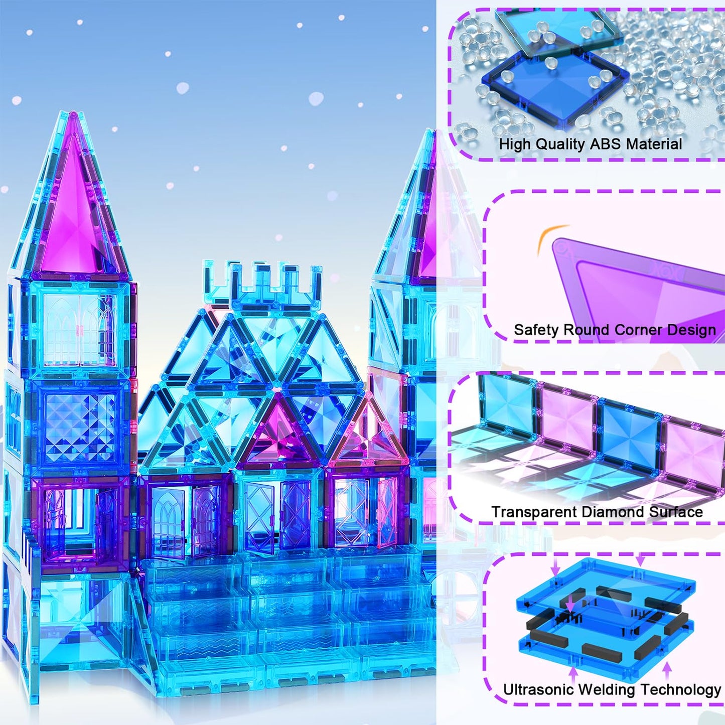 AFUNX Magnetic Tiles, 116PCS Magnet Building Blocks, 3D Diamond Magnetic Blocks, Construction Stem Toys for Kids, Educational Toys for Boys Girls Ages 3 4 5 6 7 8 (116 PCS)