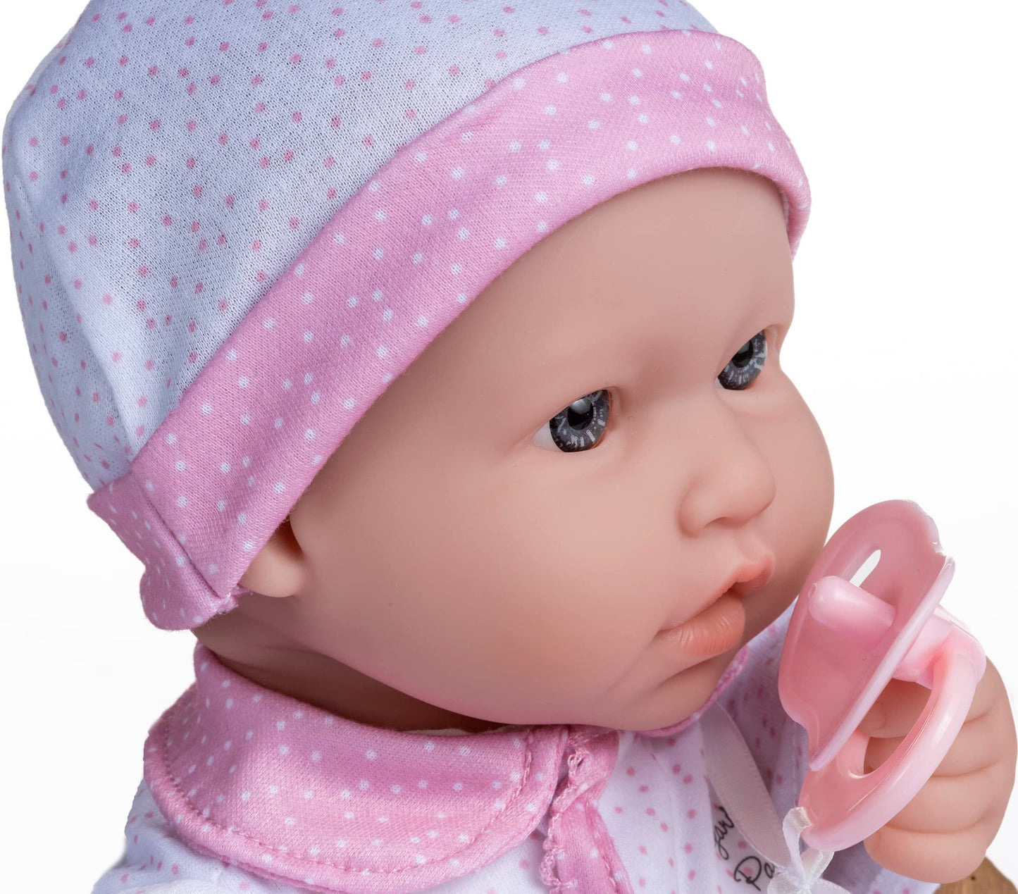 JC Toys La Baby Caucasian 16-inch Small Soft Body Baby Doll La Baby | Washable |Removable White and Pink Outfit w/Hat, Pacifier & Magic Bottle | for Children 12 Months +