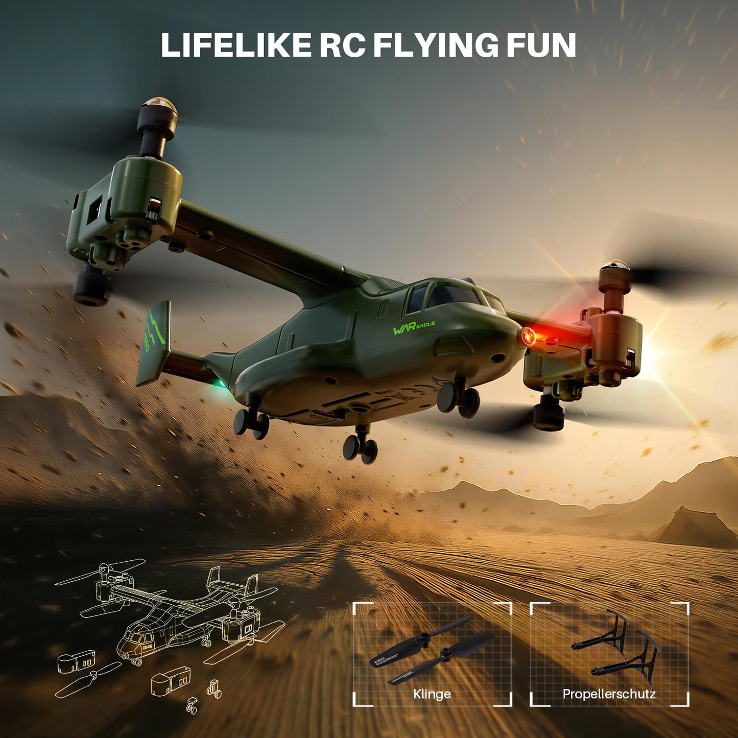 SYMA X550 RC Plane, 4 CH Remote Control Airplane with High/Low Speed, One-Key Takeoff/Landing, Stunt Flight Modes, Army Model Plane Gift for Kids, Beginners & Adults
