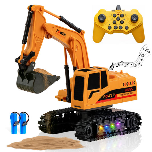 SANGQAOFU Remote Control Excavator Toy 12-Channel Mini RC Excavator with 2 Batteries & Metal Bucket Lights Sounds RC Digger Construction Vehicles Toys for Boys 3+ Years Old