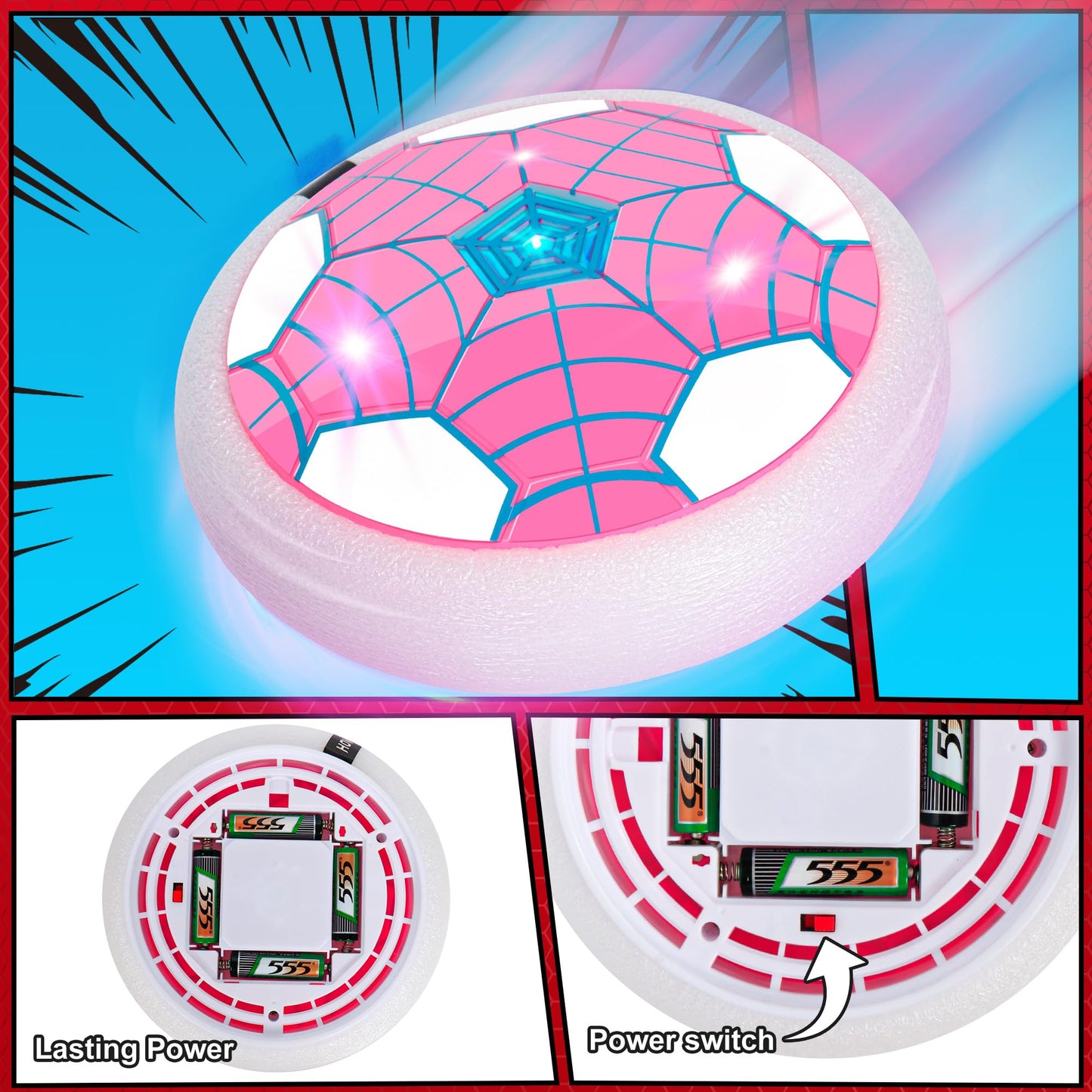 BESTVIVE Hover Soccer Ball, 2 Pack - Indoor Soccer Toys for Kids, Cool Sports Games for Boys and Girls, Birthday Gifts（Red and Pink）