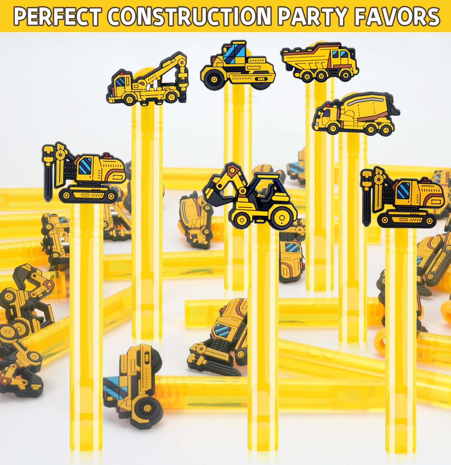 24Pcs Construction Bubble Wands for Kids Construction Party Supplies Favors Decorations, Pinata Goodie Bag Stuffers & Classroom Prizes