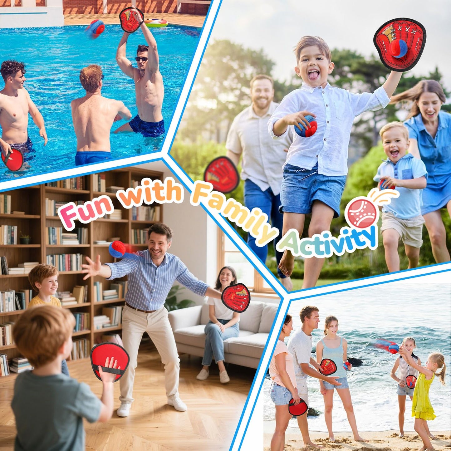 DISHIO Toss and Catch Ball Game Outdoor, 2PCS Outdoor Games Yard Games Beach Toys Pool Toddler Baseball Glove & Catch Ball Toys Birthday Gift for Ages 3 4 5 6 7 8-12 Year Old Boys Girl