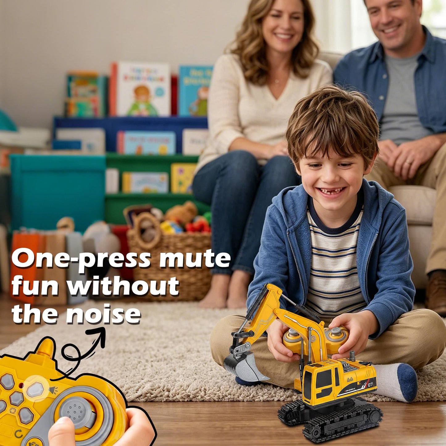 VGY Remote Control Excavator Toys for Boys,2.4GHz RC Excavator with Mute Function,Construction Toys for Kids Age 3-5 4-7 8-12 Year Old Birthday Gift