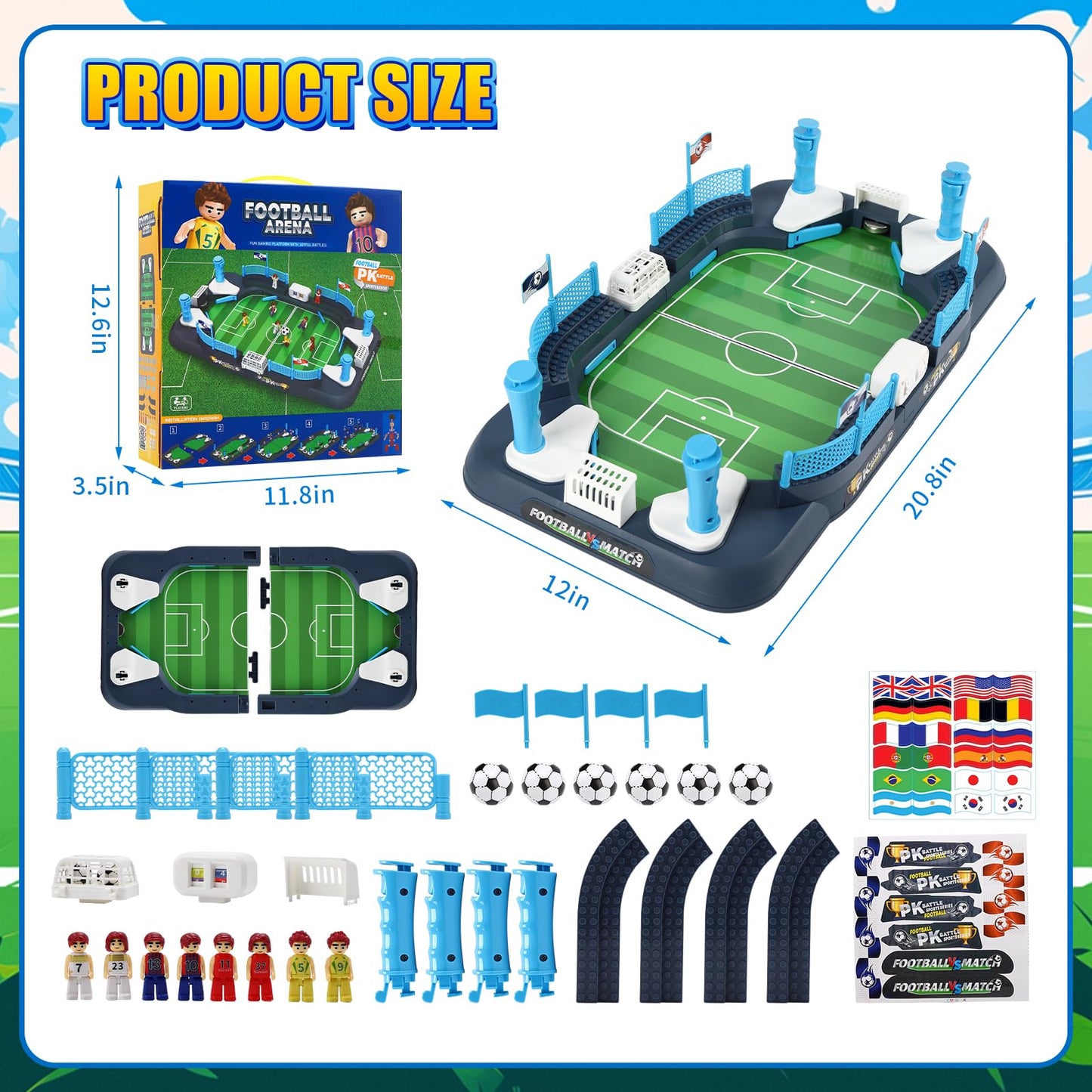 Mini Soccer Board Game for Kids 3-12, Foosball Table Toy for Age 4-8, Pinball Machine Toys for Boys 5-10 Years Old, Interactive Indoor Action Game with 6 Balls for Birthday Gift
