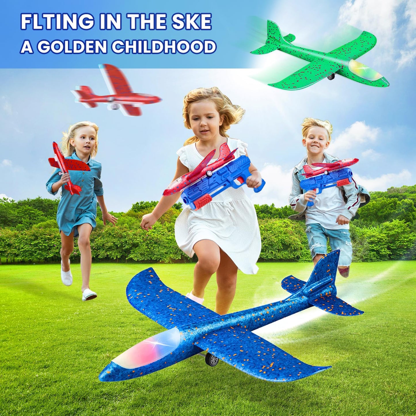 Neoot Toy Airplane, 3 Pack Airplane Launcher Toys 2 Flight Mode Glider Plane Outdoor Toys for Kids Ages 3 4 5 6 7 8 9 10 11 12 Year Old Boys & Girls Birthday Gift, Educational Flying Kids Toys