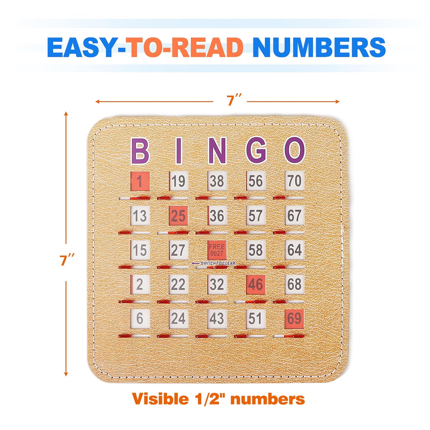 GSE Games & Sports Expert 50-Pack Reusable Shutter Bingo Cards, 5-Ply Stitched Fingertip Bingo Game Cards with Quick-Clear Sliding Windows for Large Groups Bulk Purchasing