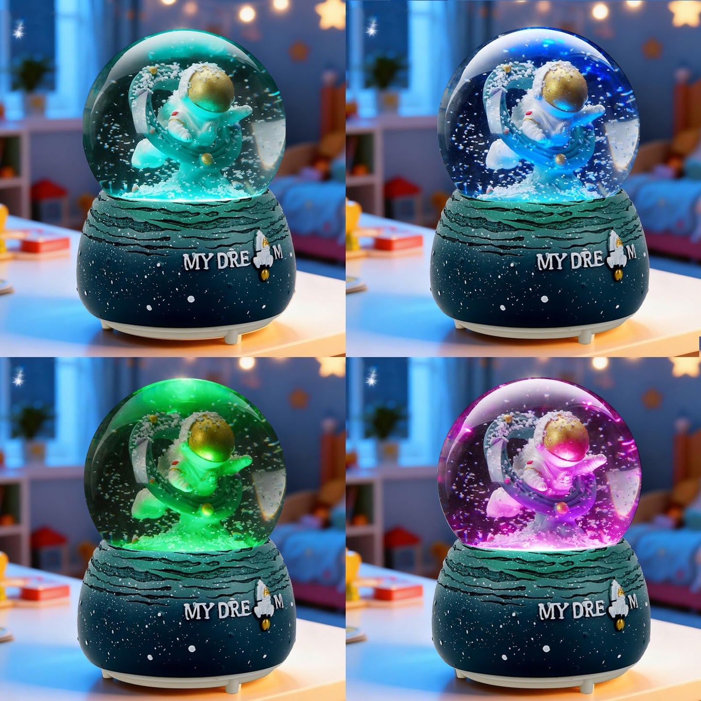 Astronaut Snow Globes, 80MM Musical Glitter Snow Globe to Explore The Vast Starry Sky, Astronaut Musical Snowglobe