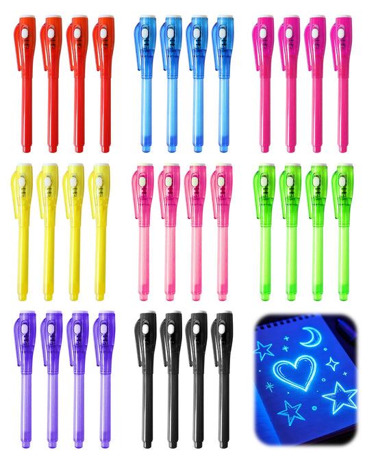 Invisible Ink Pens with UV Light, 32 Pcs Spy Pens for Secret Messages, Party Favors for Boys Girls, Magic Markers Classroom Prizes for Students, Birthday Christmas Party Toy Goodies Bag Gift for Kids