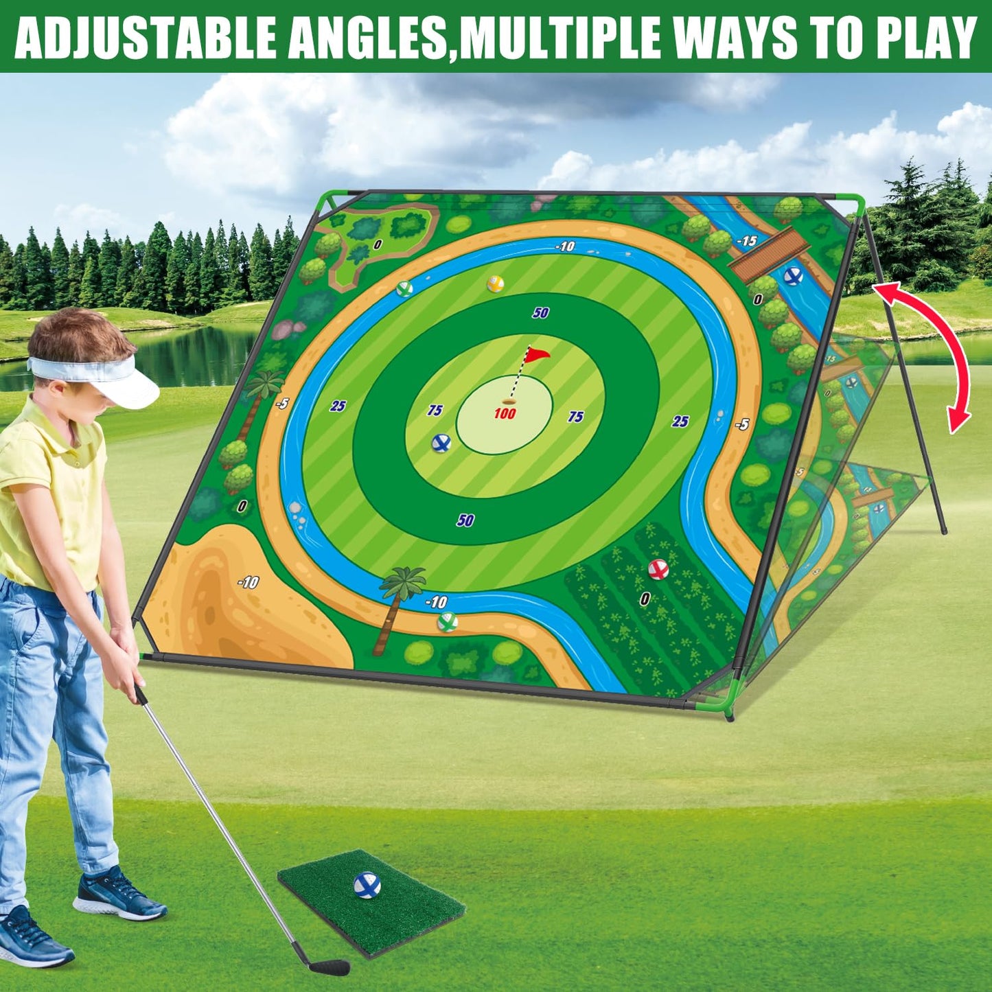 Mostop Large Golf Chipping Game, Outdoor Backyard Lawn Game for Adults Teens,70x70 Inch Chipping Mat with 20 Sticky Balls, Portable Indoor Outdoor Chipping Golf Gift for Dad, Men, Women & Family