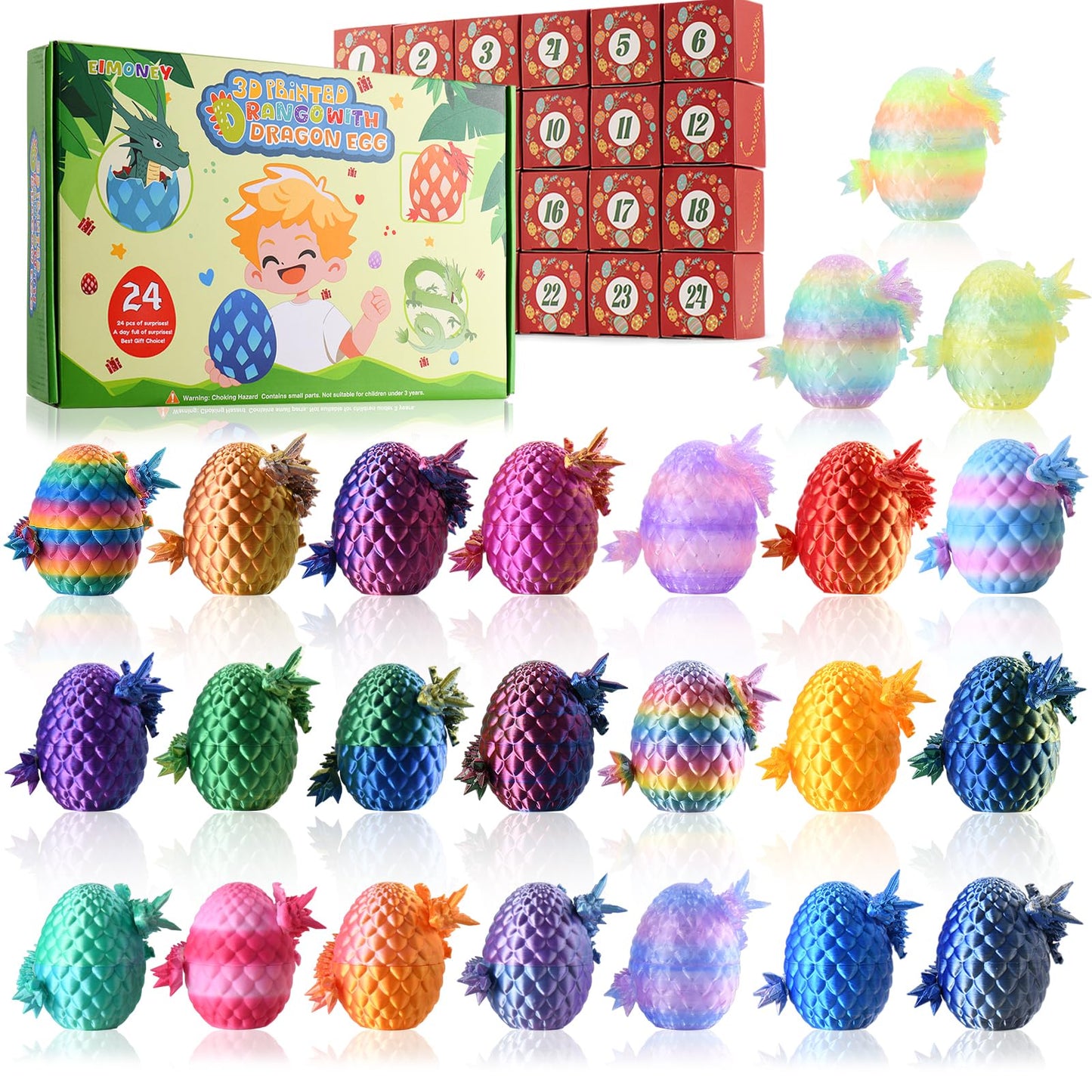 EIMONEY Advent Calendar 2026,24PCS 3D Printed Dragon Eggs with Dragon Inside,Movable Dragon Realistic Slithering Design,3D Printed Dragon Toy, for Adults and Kids(24PCS-Multicolor)