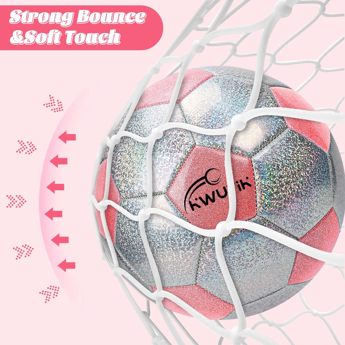 OKWUYiK Soccer Ball Size 3 Glitter Pink & Silver Spliced with Pump Toddler Soccer Ball for Kids Aged 3-6 Outdoor Training Ball for Girls Boys Children Youth Teens (Pink & Silver Spliced, 3)