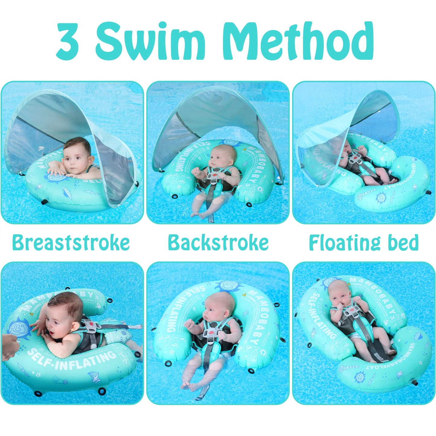 HECCEI Mambobaby Baby Pool Floats Hammock with Canopy - Portable Swimming Floating Toys Self-Inflating Water Hammock Pool Raft Floatie Lounger for Baby Summer Lake Beach UPF50+, Green
