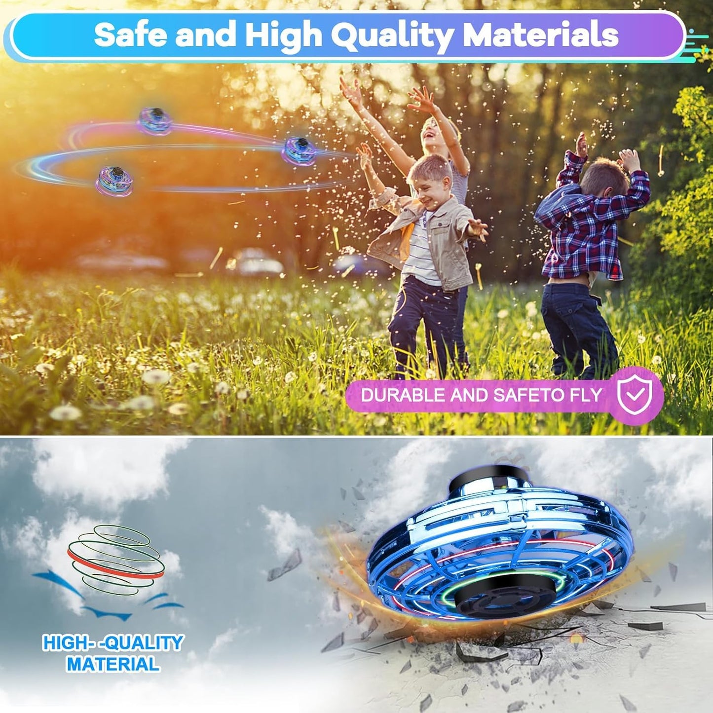 Vantexi Drone for Kids Flying Toys,2026 Upgrade LED Fidget Spinner,Hand Operated Fidget Flying Spinner Toy for Indoor Outdoor, Christmas Birthday Gifts for 6 7 8 9 + Year Old Boys Girls (Blue&Red,ABS)