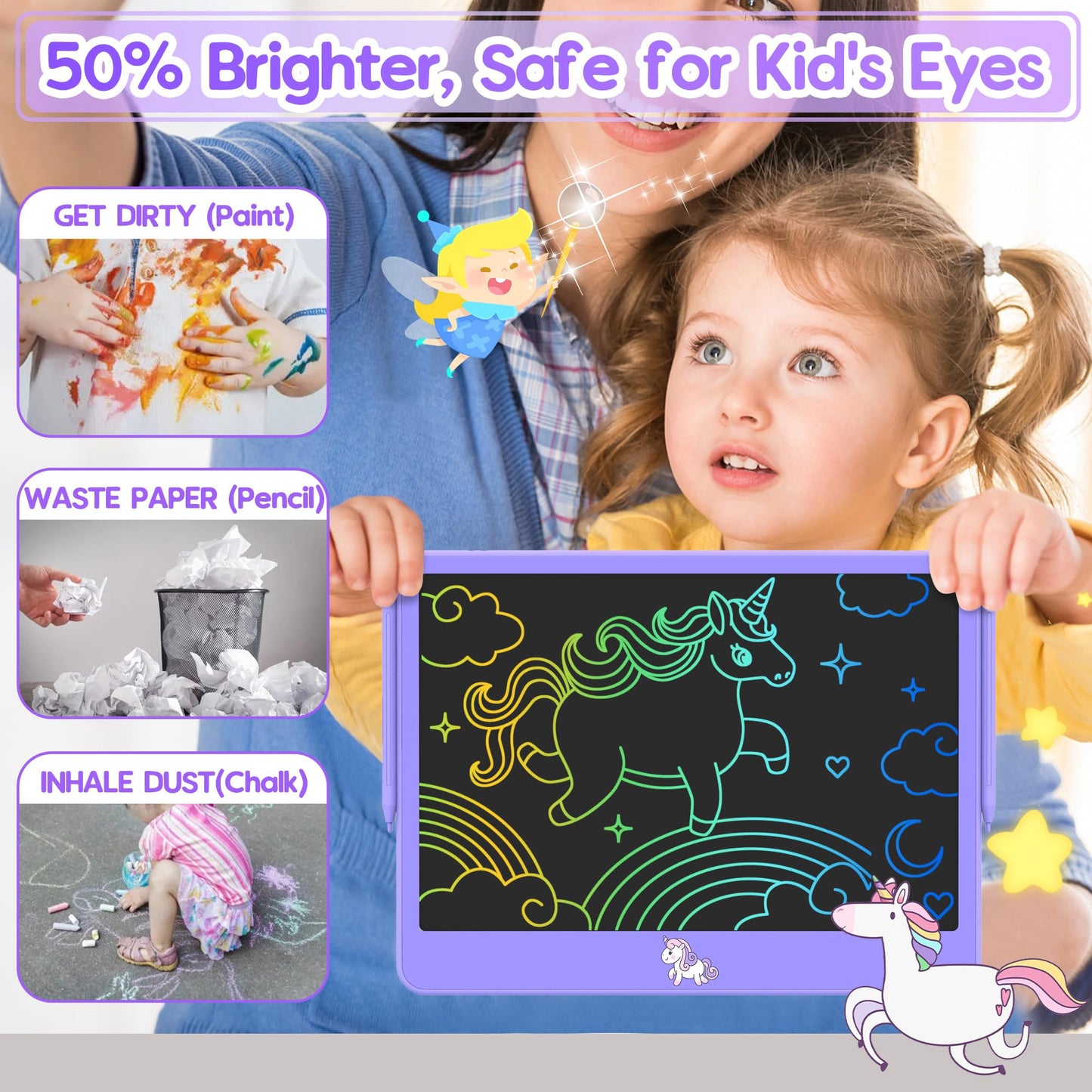LCD Writing Tablet for Kids 12 Inch, Learning Toys Drawing Pad for Boys Girls, Erasable Doodle Board for Toddlers 3 4 5 6 7 8 Year Old Travel Essentials, Christmas Birthday for Kids - Purple