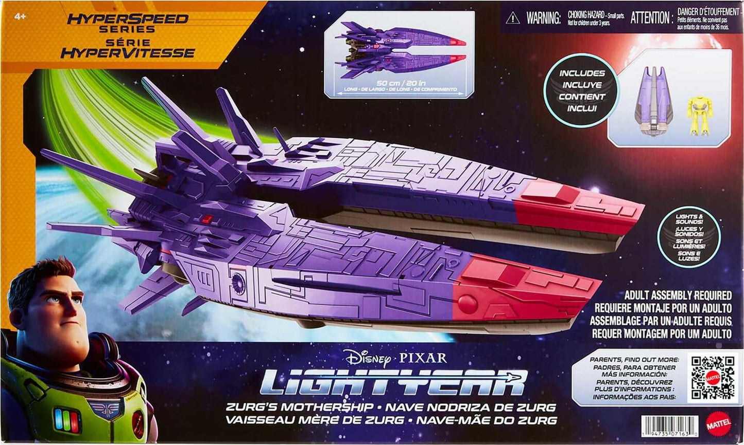 Mattel Disney and Pixar Lightyear Vehicle Playset, 20-inch Zurg Mothership with Lights & Sounds Plus Zyclops Figure, Hyperspeed Series