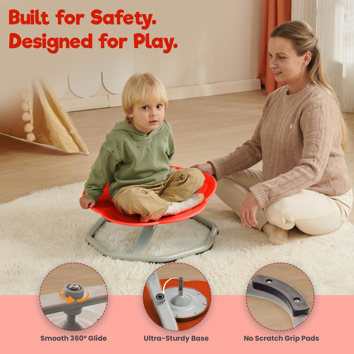 Almast Kids Spinning Chair for Autistic Kids – (Red) Cat’s Paw Shape Sensory Spinning Chair | Indoor Autism Toy | Ages 3+ | 220 lbs Capacity