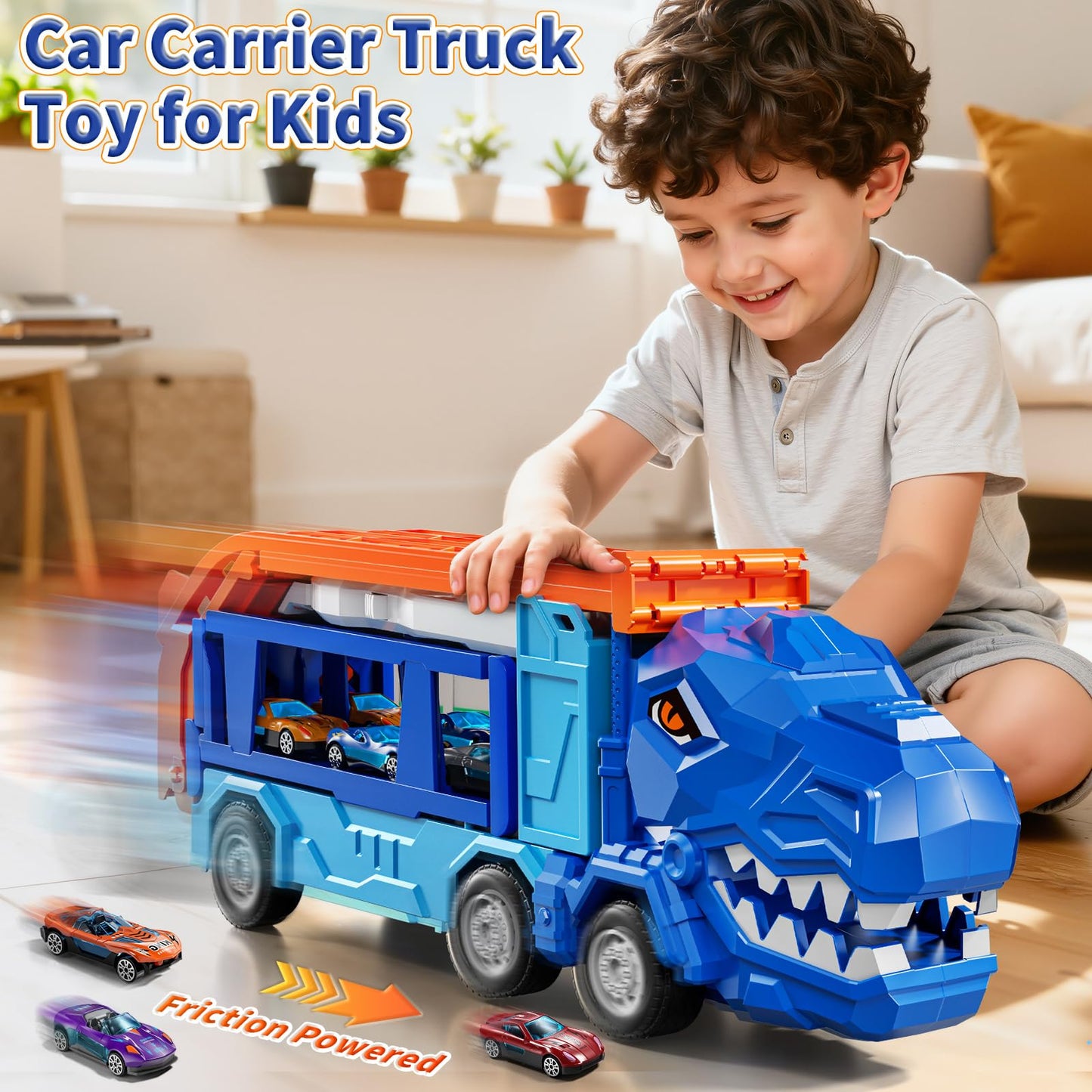 GYYCKTD Race Track Truck Toys for 3 4 5 6 7 8 Years Old Boys, Carrier Vehicle Playset with 12 Die-Cast Racing Car Toys, 2-Tier Storage, Car Ramps, Birthday Gifts for Toddlers Kids Girls Age 3-5 4-8