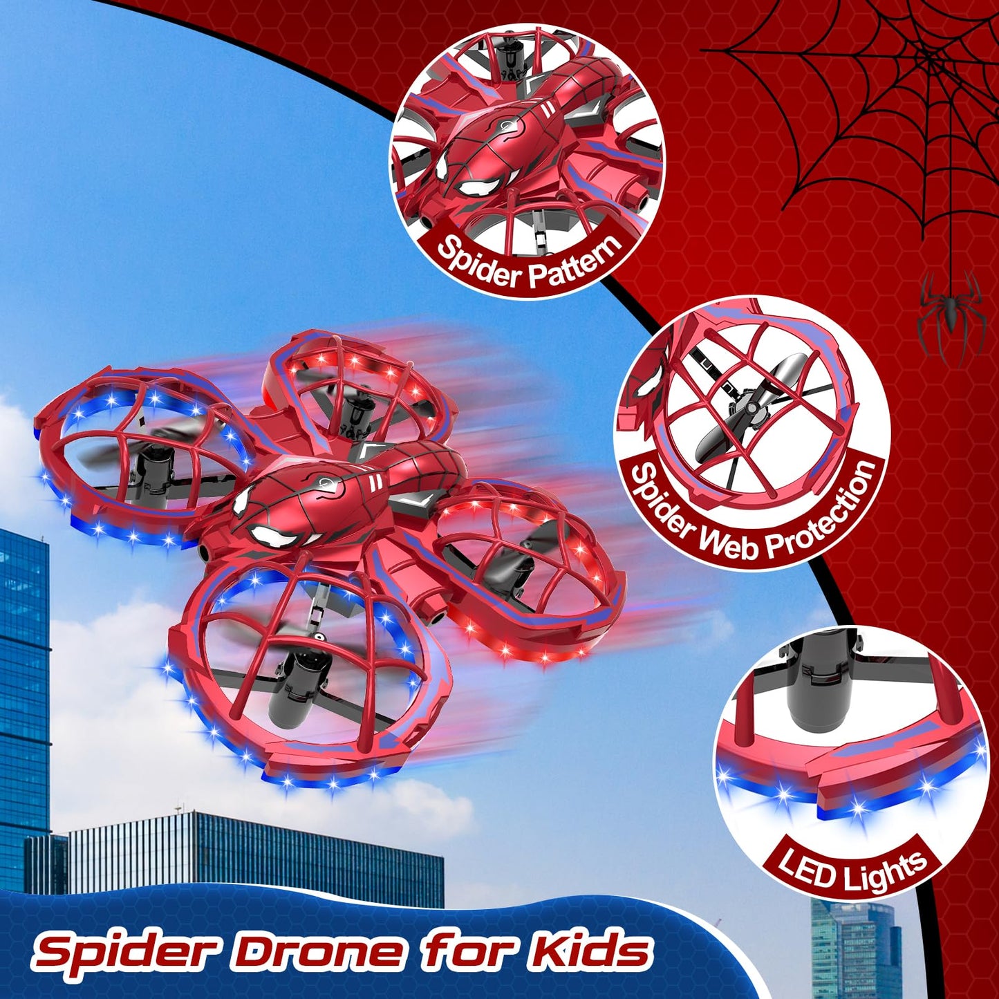 Spider Mini Drone for Kids Beginners - Toss to Go RC Quadcopter with LED Lights, 2 Batteries, Headless, 3 Speed Mode, 3D Flips, Obstacle Avoidance, Indoor Outdoor Cool Toys Gifts for Boys Girls Christmas Stocking Stuffers