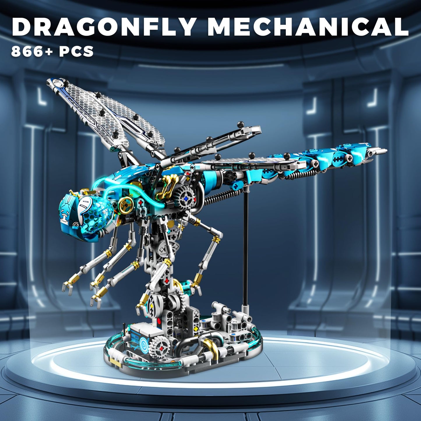 Loyratche Mechanical Dragonfly Building Blocks for Adults, Compatible with Lego, Insect Animal World Model with Light & Display Stand, Educational STEM Toys for Teens Home or Office Décor (866PCS)