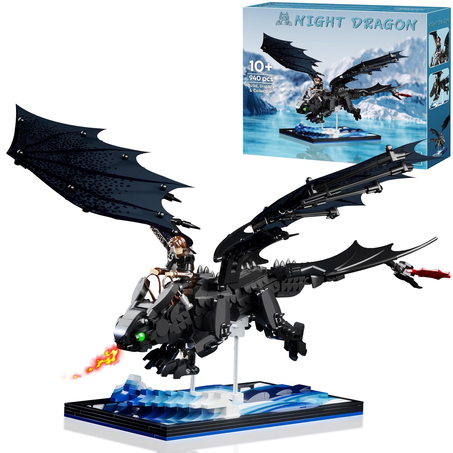 JOJO&Peach Night Dragon Building Sets for Boys Aged 10+, Buildable Toy Kit for Home Décor & Display, Birthday Gift for Teens Adults Girlfriend Mom Wife(940 Pieces)
