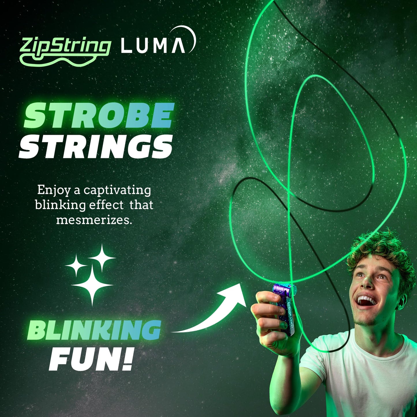 ZipString Lightning Luma Replacement Strings for Rope Launcher Toy – Pack of 3 – UV Reactive Glow in The Dark Fidget for Kids & Adults – Shark Tank Featured – Device Not Included