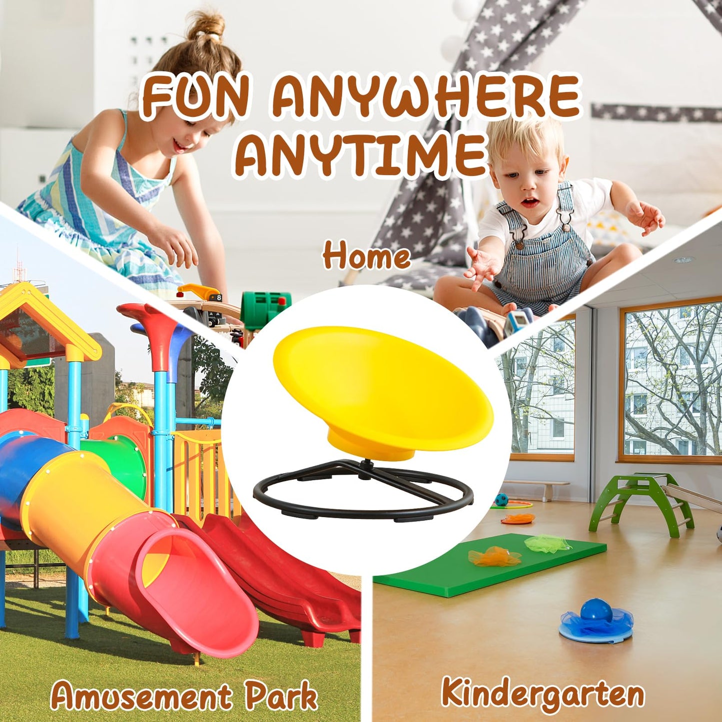 HAPPYMATY Spinning Chair for Autistic Kids, Sit and Spin Autism Toys for Age 3+, Sensory Swivel Chair Enhancing Motor Skills, Sensory Toys for Kids with Autism (Yellow)