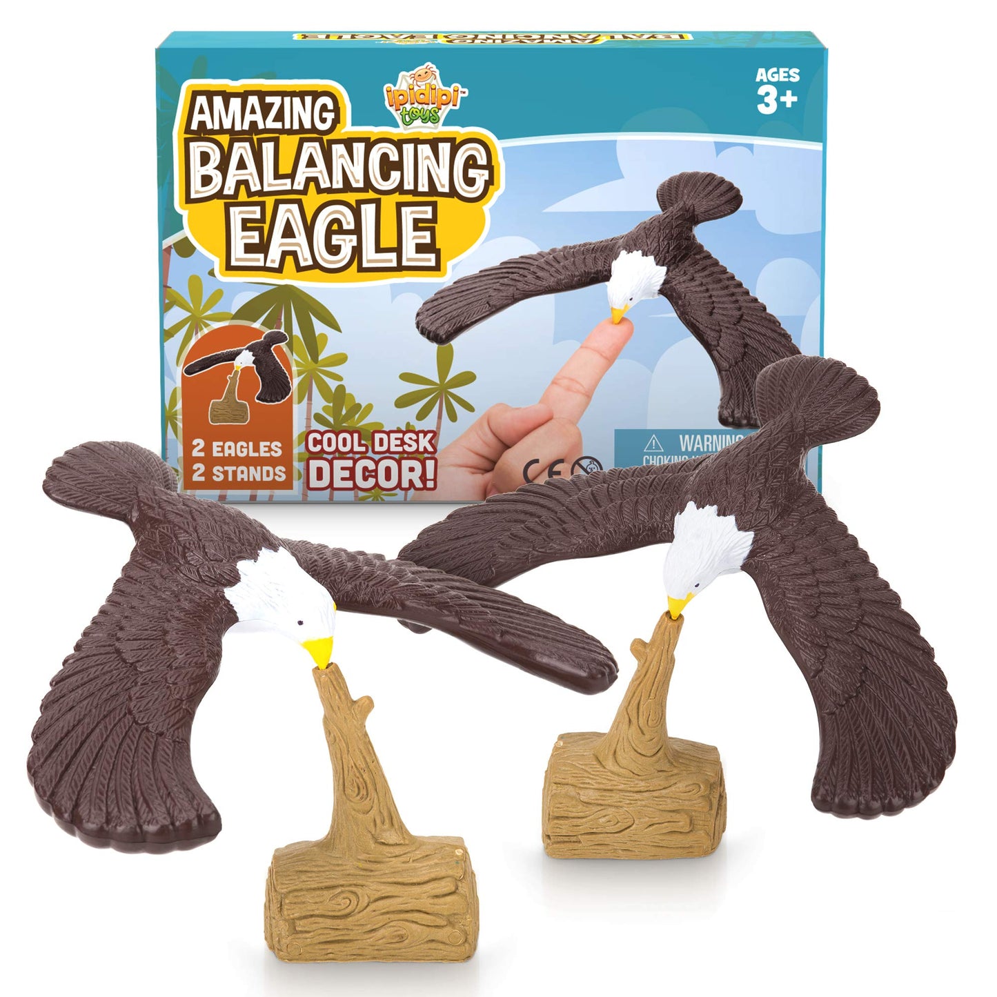 IPIDIPI TOYS Balancing Bird for Finger, Pack of 2, Physics and Science Fun - Finger Balance for Party Giveaways, Retro Magic Gift, Easter Basket Stuffers- 7.5" Wingspan Eagle