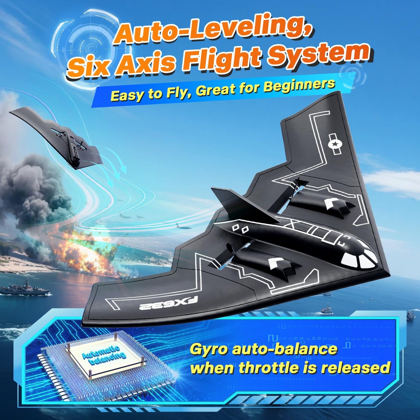AIGIMU RC Airplane, RC Plane Ready to Fly, 2CH Remote Control Airplane with 6-axis Gyro Stabilizer B2 Spirit Stealth Bomber 2.4GHz Remote Control Plane for Beginners Boys Kids