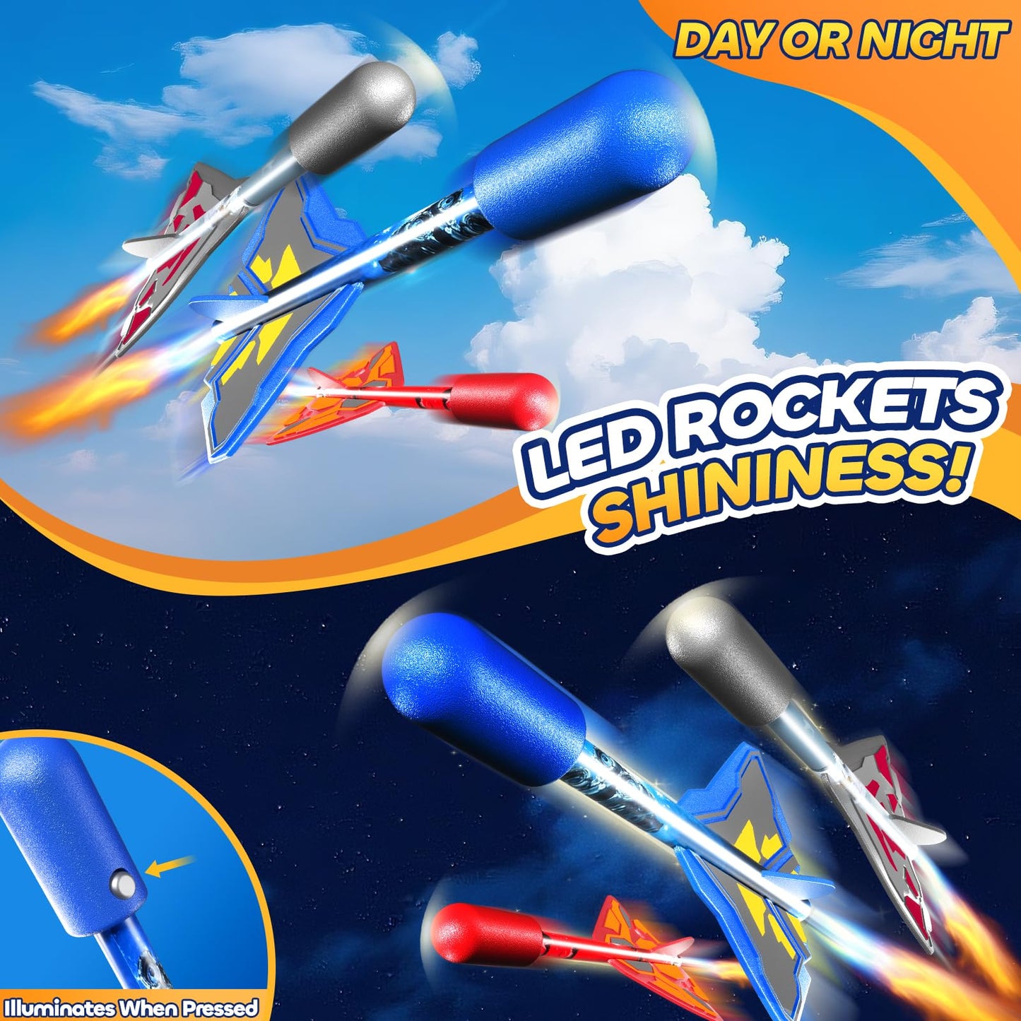 DULONIME Rocket Launcher for Kids with 8 LED Airplane Rockets and 2 Tank Launcher, Outdoor Toys for Toddlers, Rockets for Kids Age 4-8, 2 3 4 5 Year Old Boy Birthday Gift, Launching up to 120+ Feet