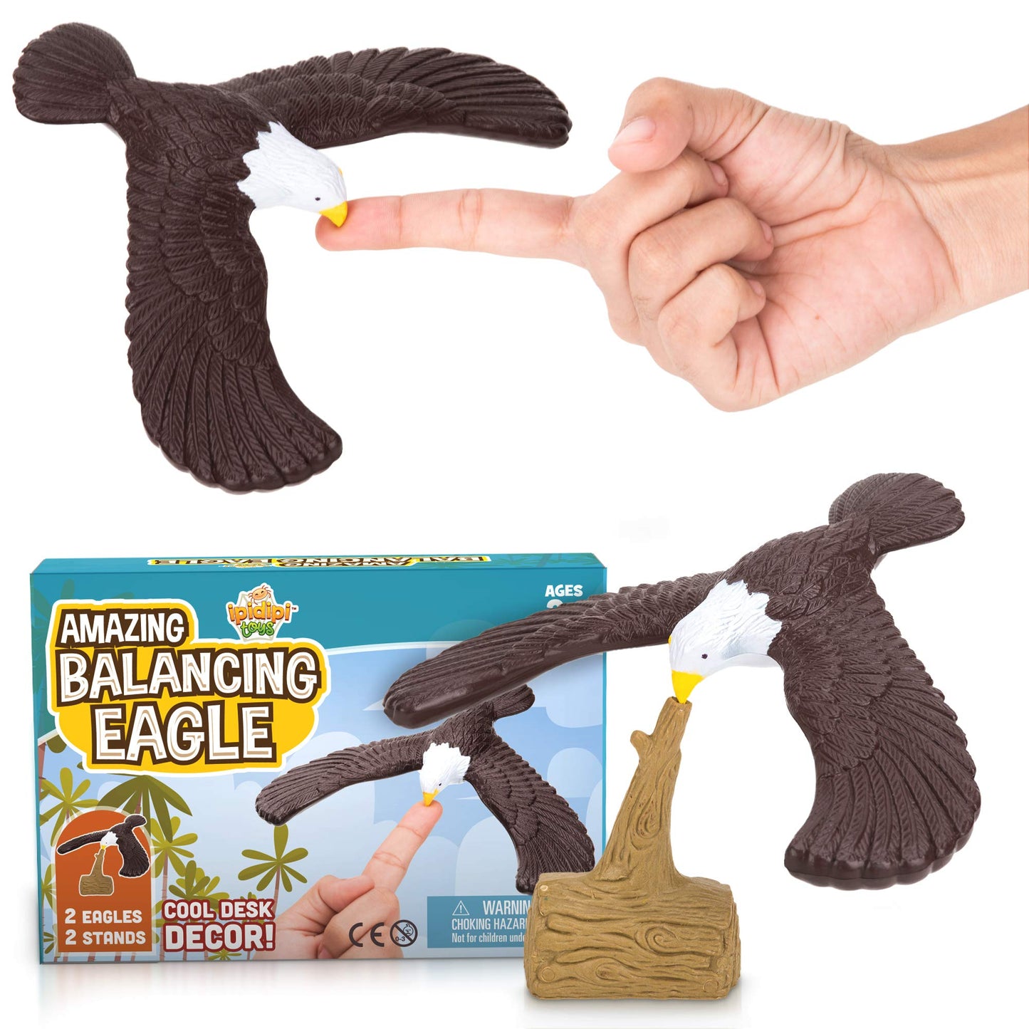 IPIDIPI TOYS Balancing Bird for Finger, Pack of 2, Physics and Science Fun - Finger Balance for Party Giveaways, Retro Magic Gift, Easter Basket Stuffers- 7.5" Wingspan Eagle