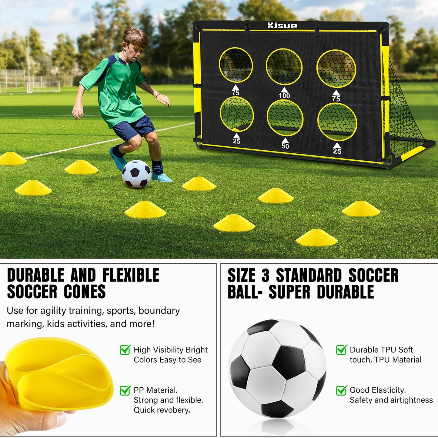 Kids Soccer Goal for Backyard Set - 2 of 6x4 ft Soccer Goals Net Training Equipment, Soccer Nets for Kids Age 3-5 6-8 8-10 10-12, Ball, Targets for Toddler Kid Youth Soccer Games Sports Outdoor Play