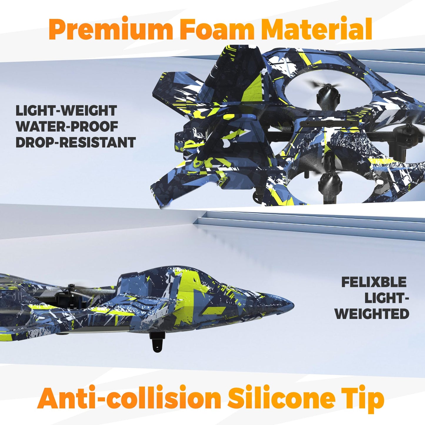 BEZGAR RC Plane, Foam Remote Control Airplane, Drone for Kids, RC Aircraft for Boys and Girls, Fighter Jet Helicopter with LED Lights, Altitude Hold, 360° Flip Stunt Rotation, Toy Airplane Blue