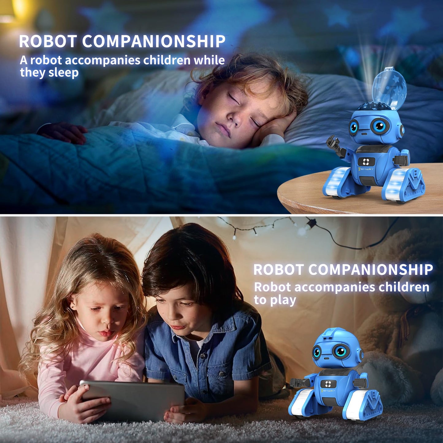 Dzxlin Robot Toys for Boys and Girls, Rechargeable Remote Control Robot with Auto-Demonstration, Light Projection, Dance Moves, Music, and Gesture Sensing –Toy Robot Gifts for 6+ Year Old Boys (Blue)