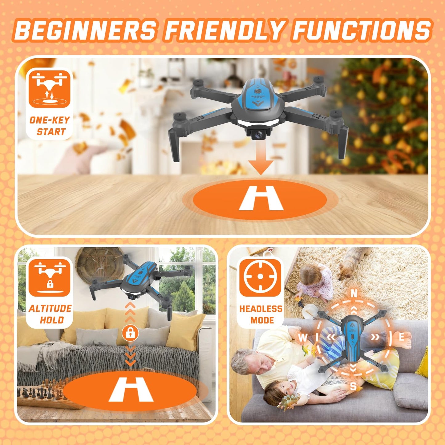 Drone with Camera for Kids Adults, Mini Foldable FPV Drones Remote Control Helicopter, RC Quadcopter with 1080P Live Video Camera, Gestures Selfie, One Key Start,2 Batteries, Toys/Gifts for Boys Girls
