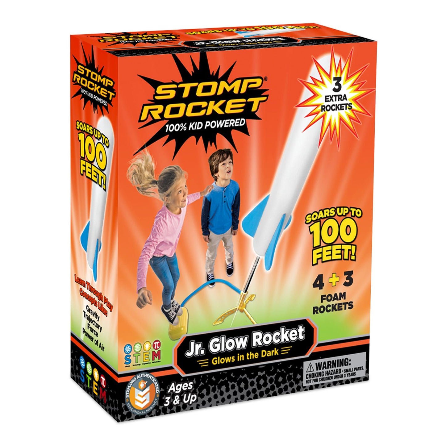 Stomp Rocket Jr Glow Rocket Launcher for Kids, 7 Rockets - Glow in The Dark Fun Backyard & Outdoor Kids Toys Gifts for Boys & Girls -Toy Soft Foam Blaster Set - Multi-Player Adjustable Launcher Stand