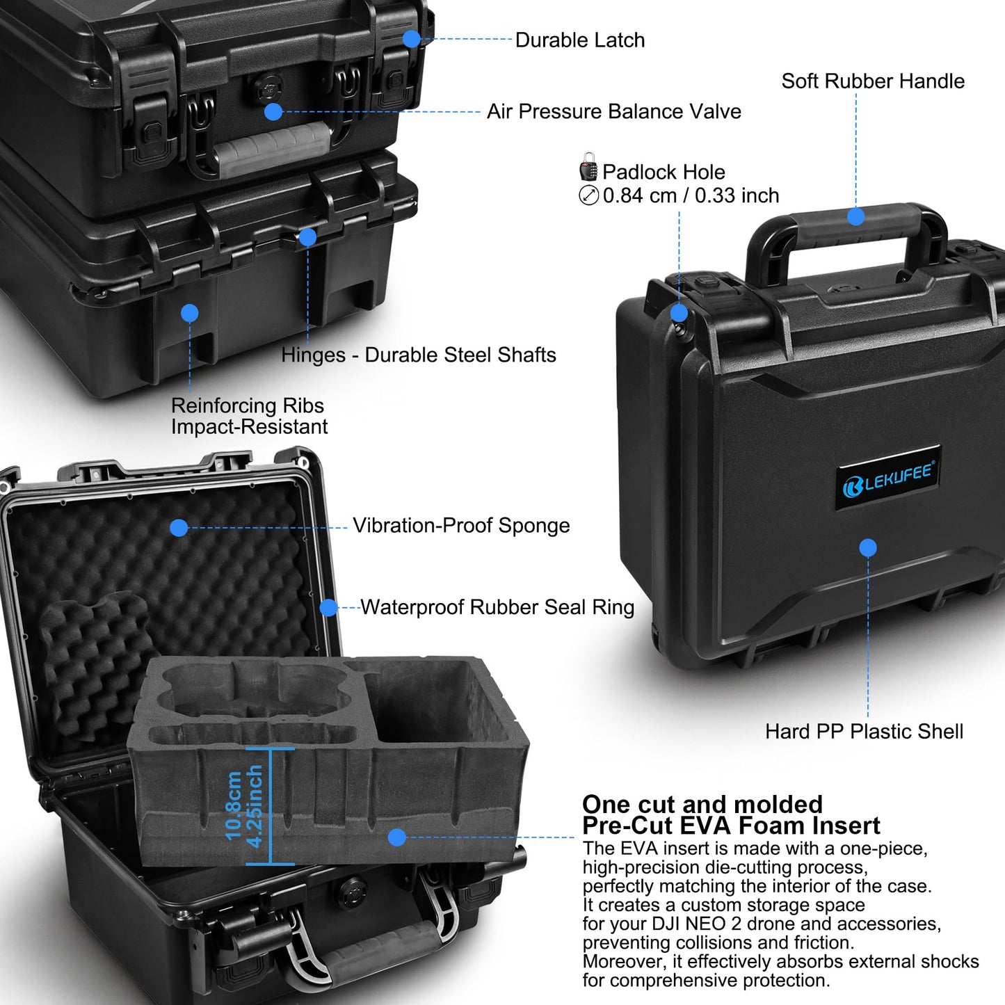 Lekufee Waterproof Hard Carrying Case for DJI Neo 2 Drone, Fly More Combo, DJI RC 2, RC N3, Goggles N3/3, RC Motion 3, and Accessories(Case Only)
