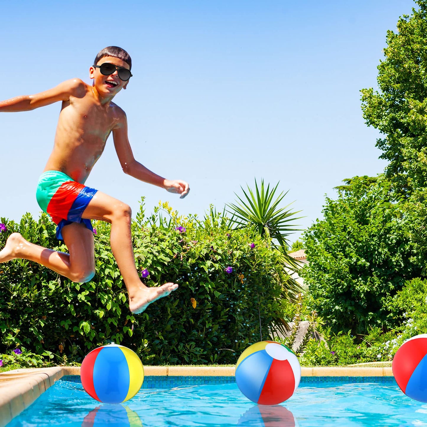 Tanlade 72 Pcs Bulk Beach Balls and Pool Games 36 10 Inch Inflatable Rainbow Beach Balls and 36 Sunglasses Bulk for Adults Party Supplies