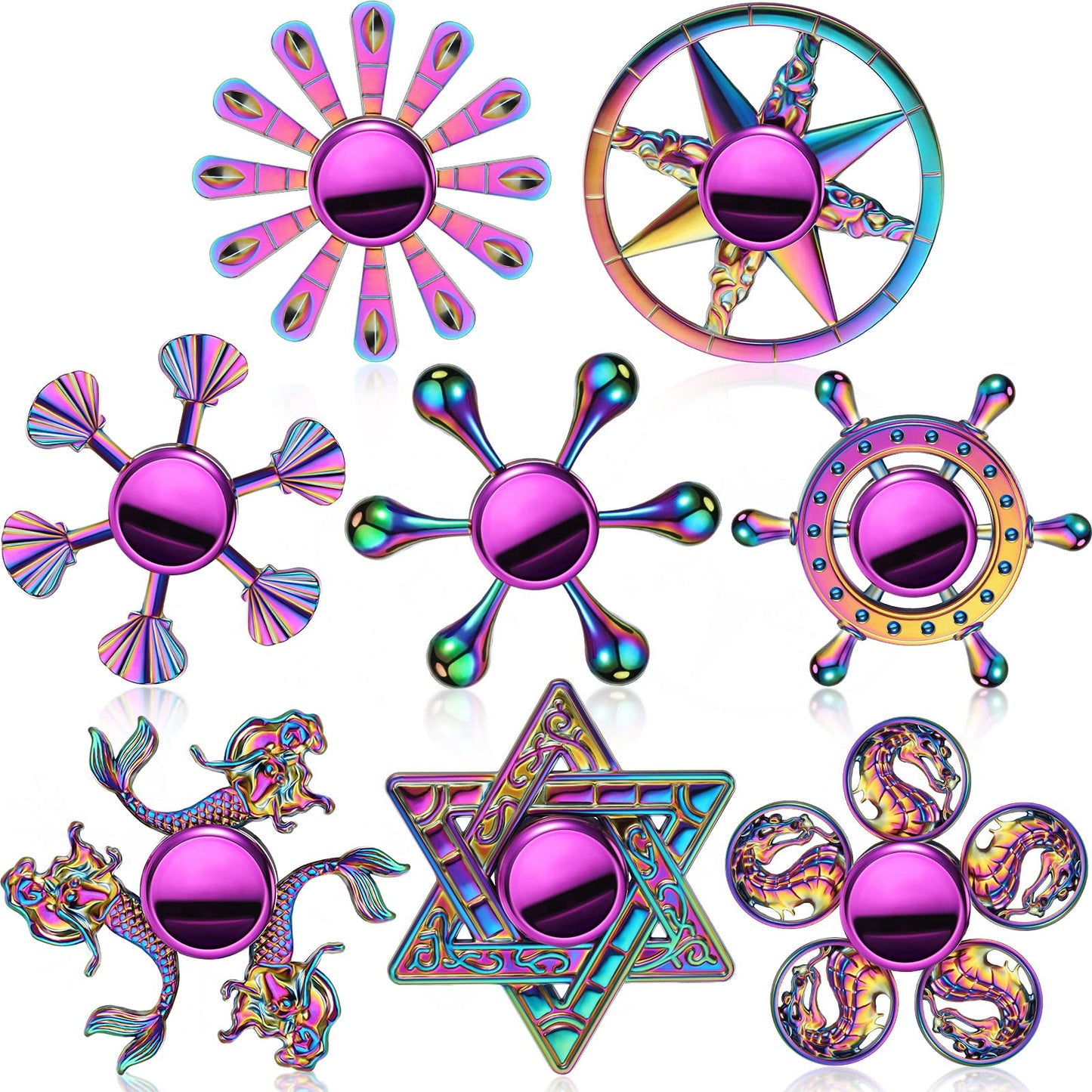 Lewtemi 8 Pieces Rainbow Metal Spinner Cool Finger Spinners High Speed Hand for Stress Anxiety Relief Gift for Adults and Teens(Chic Style)