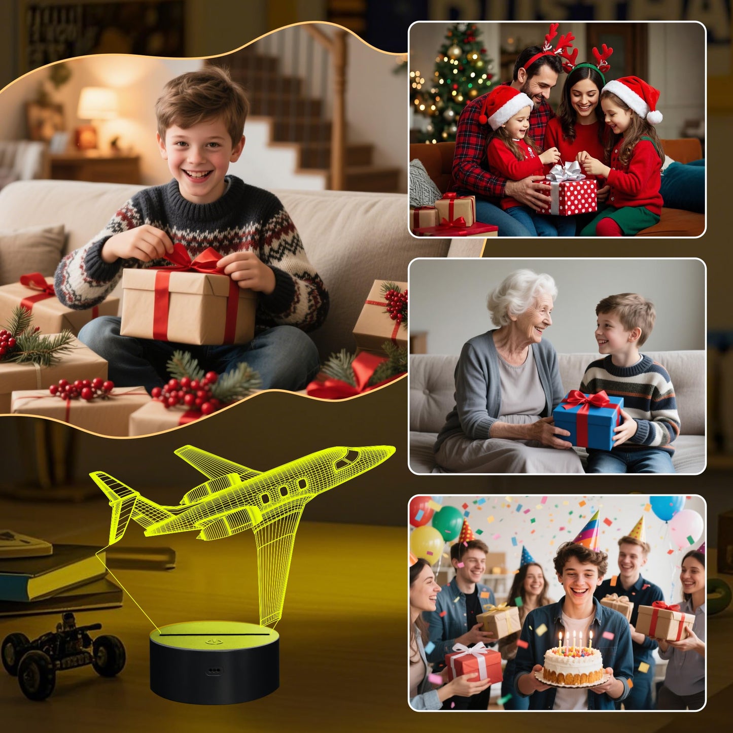OkiyiD Airplane Gifts for Boy, Men, Aircraft Night Light, Gulfstream 3D Illusion Lamp with Remote and Touch Control, Plane Decor for Men Boy Kids Room, Birthday Gifts