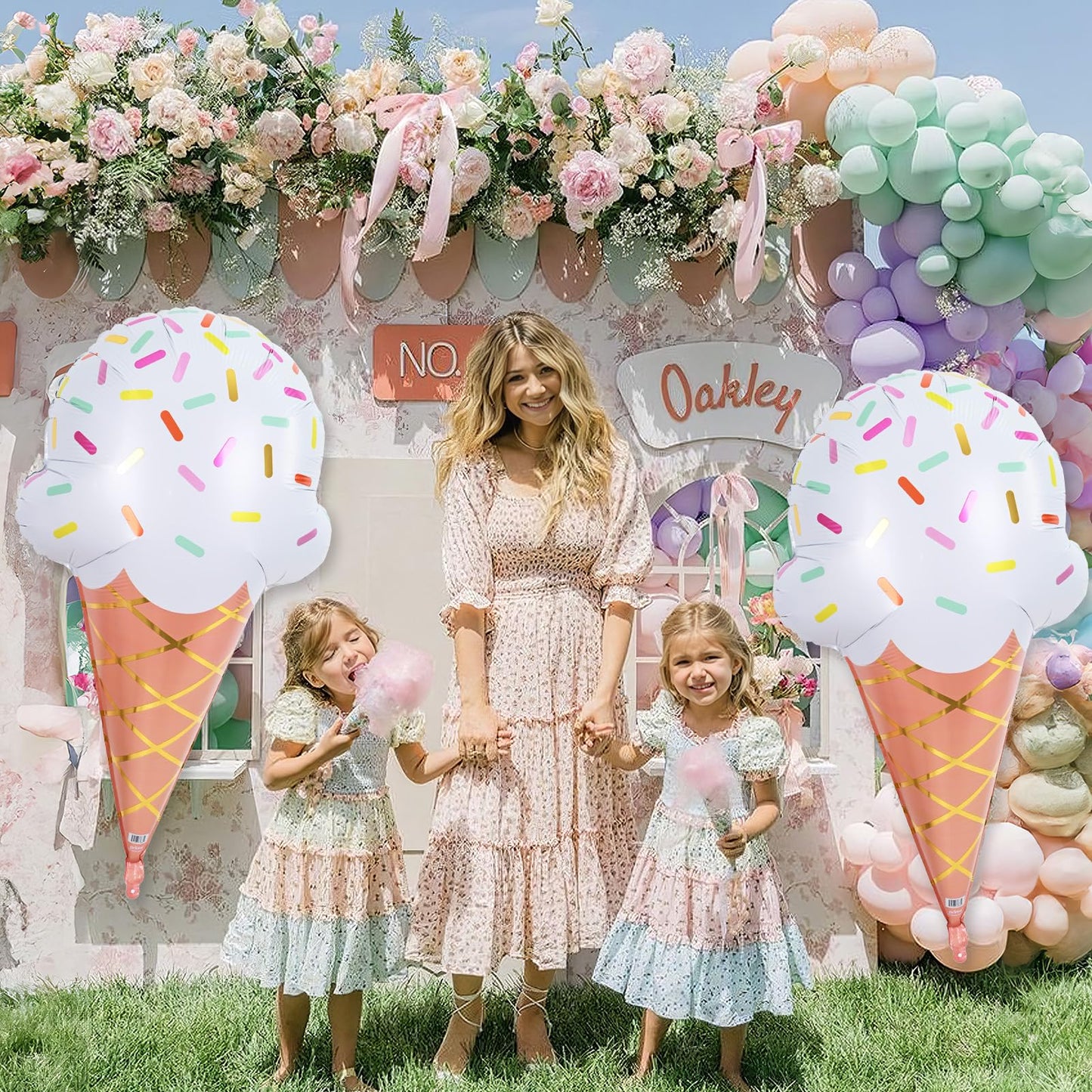 32 Inch Large Ice Cream Balloons Cone Kit, Giant Sweet Ice Cream Sprinkle Foil Balloons, Popsicle Three Scoops of Fun Social Party Decorations for Kid Girls Birthday Summer Beach Hawaii Pool Decor